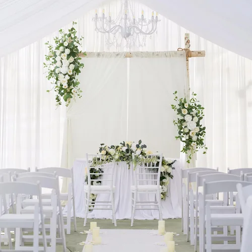 Miniatura 5 de Kit de flores artificiales para arco de boda (paquete de 4), 2 arreglos florales con 2 cortinas de tela para decoración de arco, decoración de boda