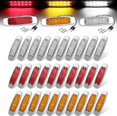 Miniatura 10 de Paquete de 20 (10 ámbar + 10 rojo) Luces LED de marcador lateral de 12 V con enchufe de 2 cables (CC), 12 luces LED para guardabarros, montaje
