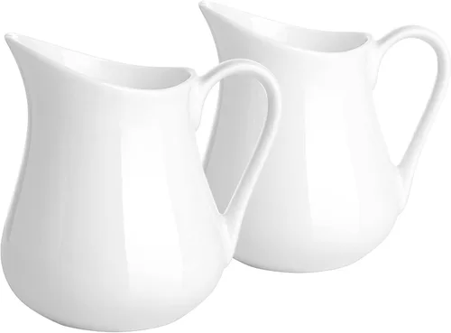 Miniatura 20 de Gurygo Juego de 2 Jarras para Crema de 8 onzas de Cerámica con Asa, Pequeño Contenedor Clásico de Leche Blanco, Jarra de Crema de Porcelana Fina
