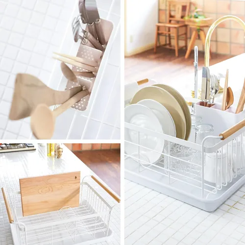 Miniatura 4 de Yamazaki Home Escurridor de Platos – Escurridor de Platos Blanco Moderno para Encimera de Cocina con Bandeja Escurridora Extraíble y Soporte