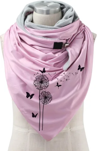Miniatura 3 de Bufanda de cuello para mujer de algodón para otoño invierno triangular con estampado elegante a la moda con botón talla única