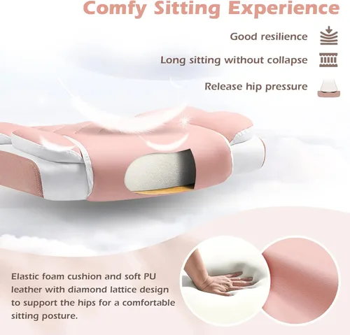 Miniatura 4 de SEATZONE Silla de Escritorio Rosa Silla de Oficina Ejecutiva Moderna con Brazos Silla de Escritorio de Computadora de Piel Sintética para Niñas