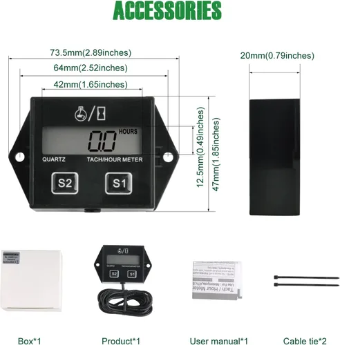 Miniatura 6 de Yooreal Tacómetro digital con batería reemplazable, medidor de revoluciones por minuto para scooter, tractor, motosierra, motor fuera de borda