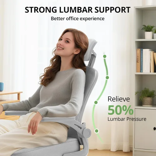 Miniatura 3 de Silla de Oficina Ergonómica para Escritorio, Capacidad de 330 Libras, Silla de Computadora de Respaldo Alto para Largas Horas Cómoda, Silla Gris