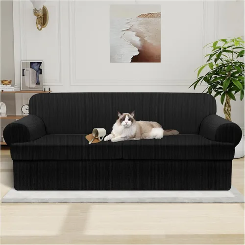 Miniatura 89 de Funda impermeable para silla con brazos, juego de 2 piezas, funda a rayas para 1 sofá separado con cojín en T, fundas de sillón de tela