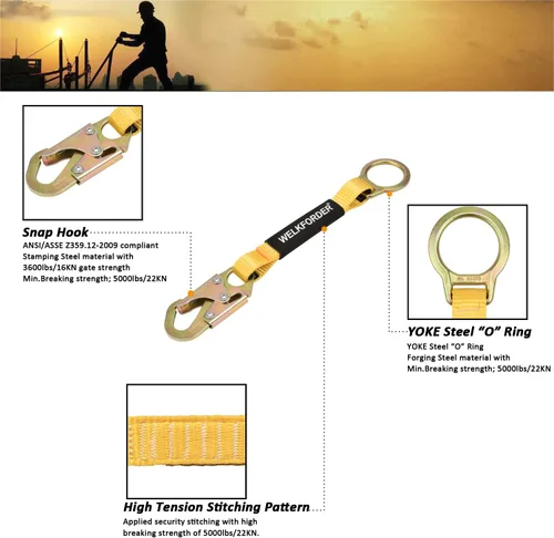 Miniatura 3 de Extensor de anillo en D de 18 pulgadas con protección contra caídas con conector de gancho a presión y anillo "O" cumple con ANSI