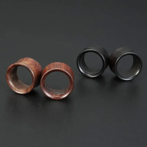 Miniatura 7 de 2 pares de dilatadores de oreja de madera orgánica marrón de doble acampanado 0G-1116