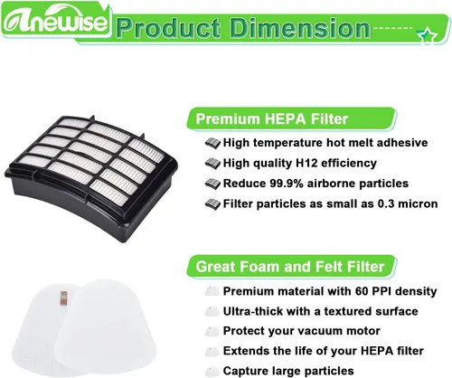 Miniatura 5 de Kit de 2 paquetes Smartide para Shark Navigator Lift-away Nv350 Nv351, Nv352, Nv355, Nv356, Nv357 espuma de pre-filtro y fieltro + 1 filtro absoluto