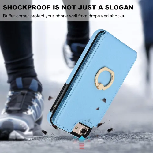 Miniatura 7 de Folosu Funda tipo cartera para iPhone SE (2022) iPhone SE (2020) iPhone 7/8 con soporte para tarjetas, soporte de anillo de rotación de 360°, Azul