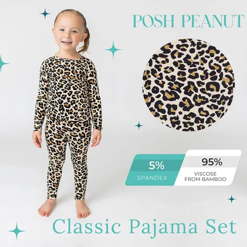 Miniatura 2 de Posh Peanut Pijamas para niñas, suaves, de viscosa de bambú para niños, pijamas a juego de manga larga para niñas