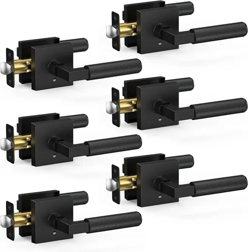 Miniatura 10 de Manija de puerta negra y dorada, cerraduras de puerta negras y doradas para dormitorio o baño, manijas de puerta resistentes para interiores