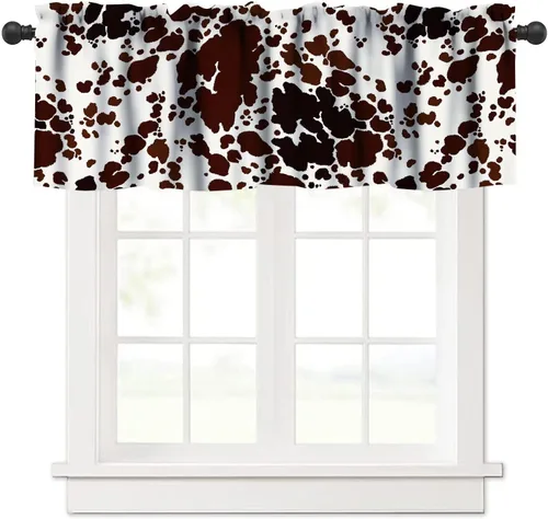 Miniatura 19 de Cenefa de piel de vaca blanca y negra, con estampado de animales de granja occidental, cortina corta opaca para ventana de granja, cocina