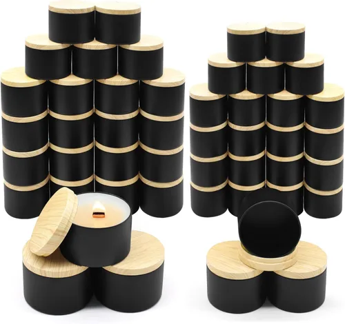 Miniatura 13 de Paquete de 12 tarros de velas, latas de velas de 8 onzas con tapas, tarros de velas de metal vacíos para hacer velas a granel, color negro Negro