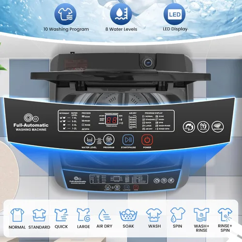 Miniatura 4 de NICTEMAW - Lavadora portátil de 2.8 pies cúbicos, capacidad de 20 libras, lavadora completamente automática con bomba de drenaje, 10 programas