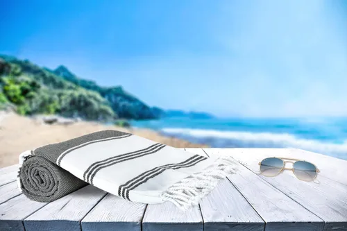 Miniatura 6 de GLAMBURG Peshtemal Toalla Turca de Algodón Toallas de Playa de Gran Tamaño 36x71 Juego de 6, Toallas de Playa de Algodón para Adultos, Suaves Negro