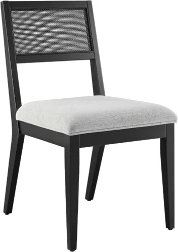 Miniatura 4 de Modway Nimba - Juego de 2 sillas de comedor de madera en tejido jaspeado, color gris claro, sillas de cocina tapizadas con respaldo de ratán Tejido