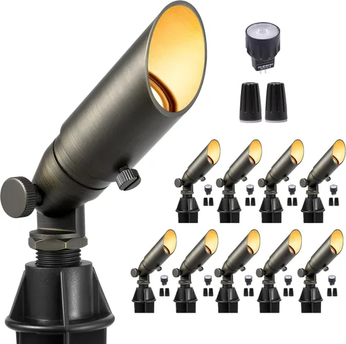 Miniatura 12 de Gardenreet Focos de paisaje de latón de bajo voltaje, luz LED para exteriores de 12 V, luces con cable IP65 impermeables, bronce antiguo
