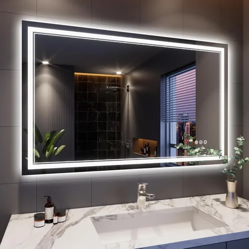 Miniatura 58 de Espejo de baño LED de 72 x 36 pulgadas, retroiluminado y frontal iluminado, espejo de tocador grande iluminado con luces, antiniebla, regulable