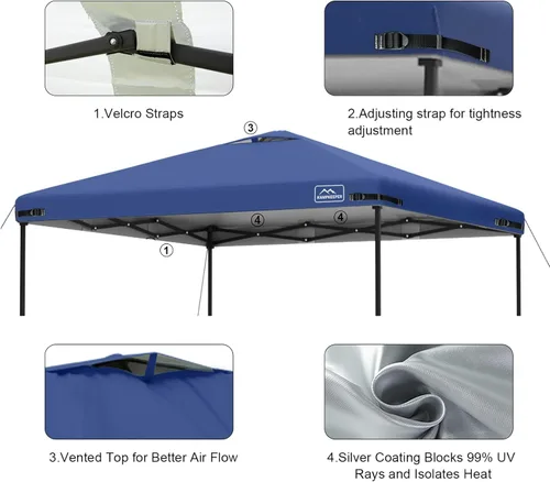 Miniatura 58 de KAMPKEEPER Cubierta de Repuesto Superior para Carpa Toldo Emergente con Ventilación de Aire y Correa Elástica Ajustable, Poliéster Resistente a Azul