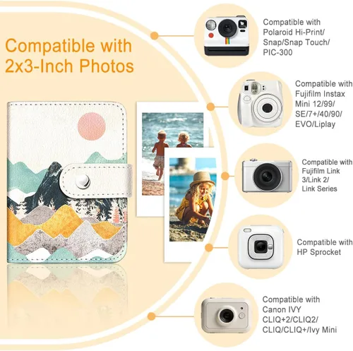 Miniatura 3 de Álbum de fotos pequeño de paisaje bohemio para películas de 2 x 3 pulgadas, 56 bolsillos, mini álbum lindo para Polaroid Fujifilm Instax Mini