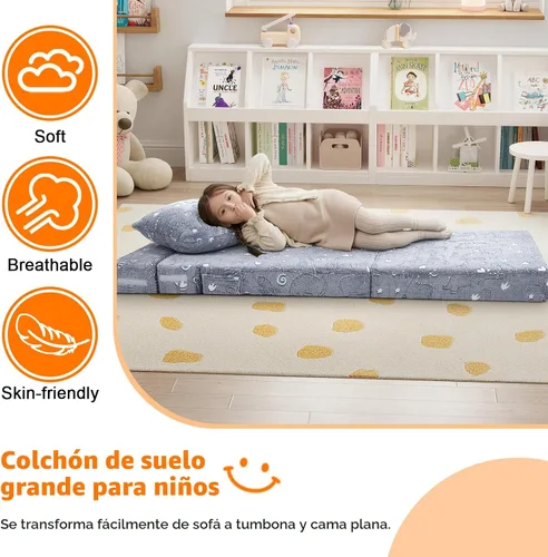 Miniatura 4 de MeMoreCool Colchón de suelo para niños que brilla en la oscuridad, sofá convertible, futón plegable para sala de juegos de niños