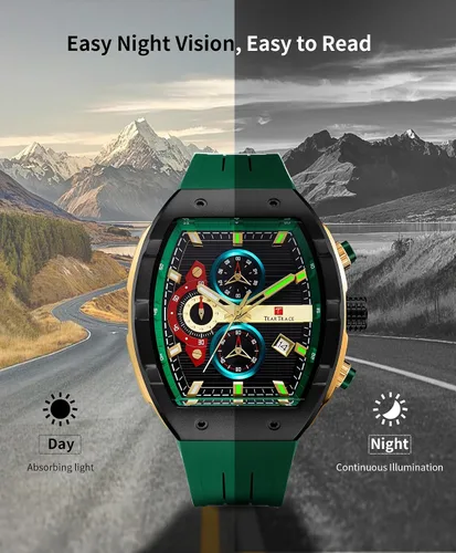 Miniatura 6 de Relojes para hombre con correa de silicona analógico de cuarzo impermeable cronógrafo luminoso Tonneau relojes para hombre, vestido deportivo