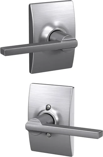 Schlage F10 LAT 626 CEN Latitude - Manilla de puerta con moldura Century, cerradura de paso para pasillo y armario, cromo satinado