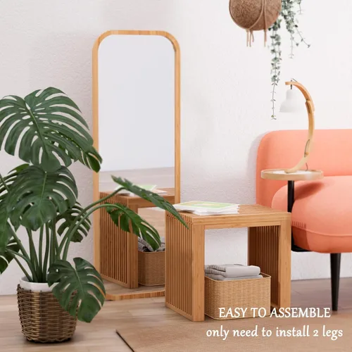 Miniatura 5 de APRTAT Banco de comedor de bambú para interiores, banco pequeño de entrada, zapatero, bancos de madera modernos para exteriores, de 17 pulgadas