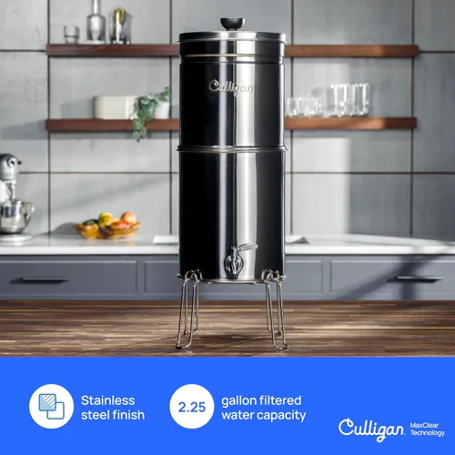 Miniatura 2 de Culligan MaxClear - Sistema de filtro de agua por gravedad de 2.25 galones, filtro de agua de acero inoxidable pulido para encimera, certificado