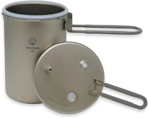 Miniatura 6 de Valtcan Olla arrocera de titanio de 1800 ml con tapa de cierre para acampar, olla a presión ligera para viajes, senderismo, altitud alta, utensilios