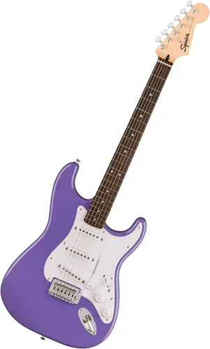 Fender Squier Stratocaster Guitarra eléctrica Sonic, Ultravioleta, Diapasón de Laurel, Protector de color blanco