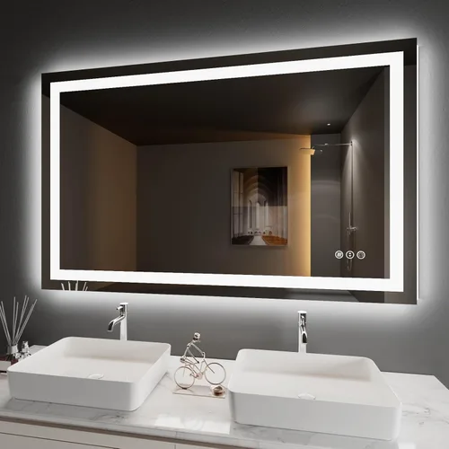 Miniatura 39 de Amorho Espejo de baño LED de 24 x 32 pulgadas con luces, iluminación frontal y retroiluminación, regulable continuamente, antiniebla, vidrio Frente