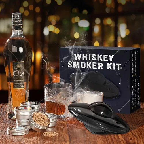 Miniatura 7 de Kit de ahumador eléctrico de whisky, kit de ahumador de cóctel con encendedor integrado con 6 virutas de madera, kit de ahumador de whisky sin
