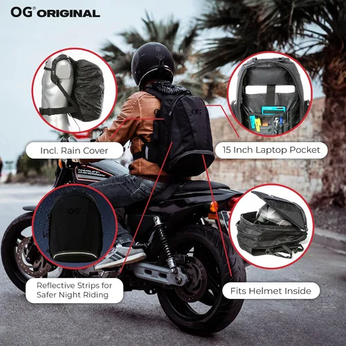 Miniatura 5 de Mochila de Motocicleta Original OG Negra Expandible, Bolsa para Casco de Moto, Correa para Casco