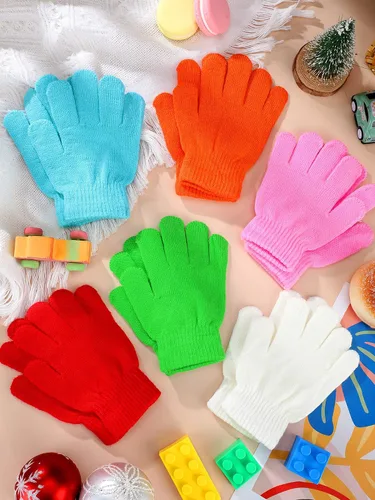 Miniatura 13 de Boao 6 pares de guantes para niños, dedos completos, guantes de punto para niños pequeños, guantes cálidos de invierno para niños y niñas