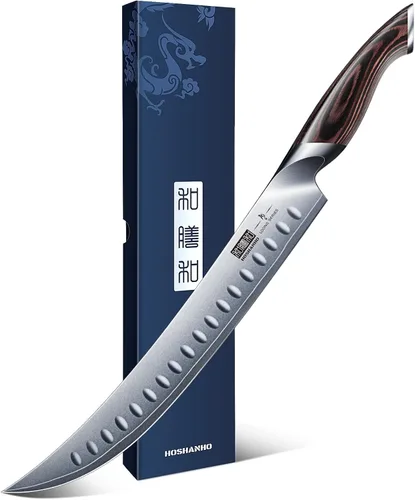 HOSHANHO - Cuchillo de carvado y corte de 10 pulgadas, cuchillo de pecho de acero japonés de alto carbono con mango ergonómico de madera de Pakka,
