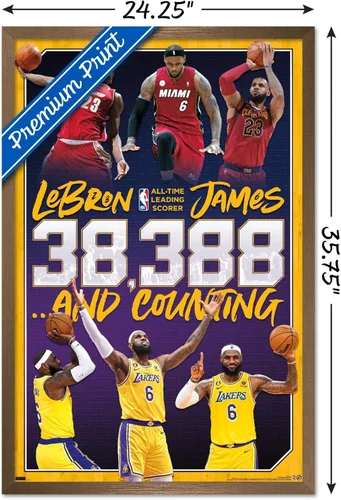 Miniatura 3 de NBA League - Póster de pared de LeBron James All-Time Scoring Leader, 34 pulgadas de largo x 22.4 pulgadas de ancho, versión enmarcada en bronce