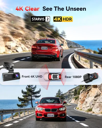 Miniatura 2 de REDTIGER Dash Cam 4K frontal y 1080P trasero, sensor STARVIS 2, WiFi de 5.8 GHz (20 MB/s), GPS, WDR y visión nocturna HDR, gran angular de 170°