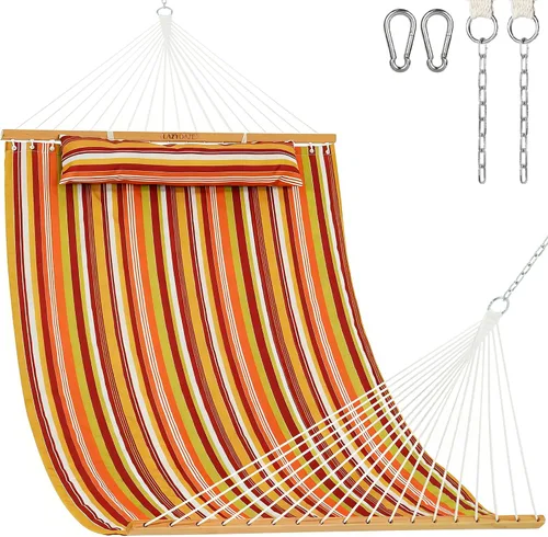 Miniatura 15 de Lazy Daze Hammocks - Hamaca doble de tela acolchada de 12 pies con barras de suspensión y almohada desmontable, capacidad de carga de 450 libras