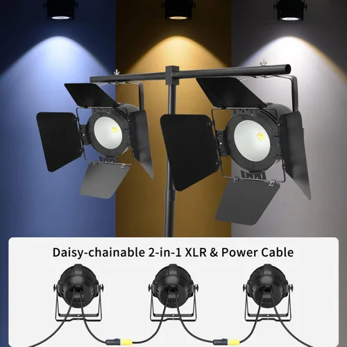 Miniatura 6 de BETOPPER Foco de escenario con/puerta de granero, luz de escenario COB de 200 W, luz LED DMX blanca cálida y fría, luz estroboscópica