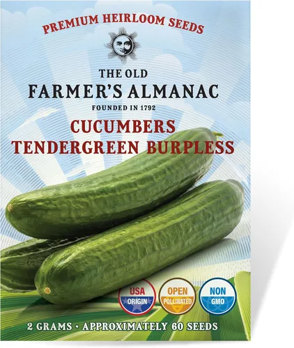 The Old Farmer's Almanac Heirloom Tendergreen - Semillas de pepino sin eructos – Premium sin OMG, polinizado abierto, reliquia, origen