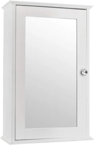 Miniatura 10 de Armario de baño con espejo, botiquín montado en la pared con puertas y estantes, gabinete de almacenamiento de baño de madera, armario sobre