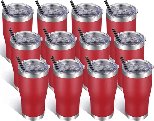 Miniatura 10 de VEGOND Vaso de acero inoxidable de 20 onzas con tapa y pajita, aislado al vacío, taza de café de viaje de doble pared (negro, paquete de 6)