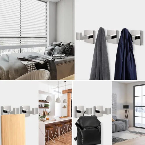 Miniatura 6 de NearMoon Ganchos cuadrados para toallas de baño -SUS304 de acero inoxidable para colgar batas, ganchos resistentes para baño, sala de estar, hotel