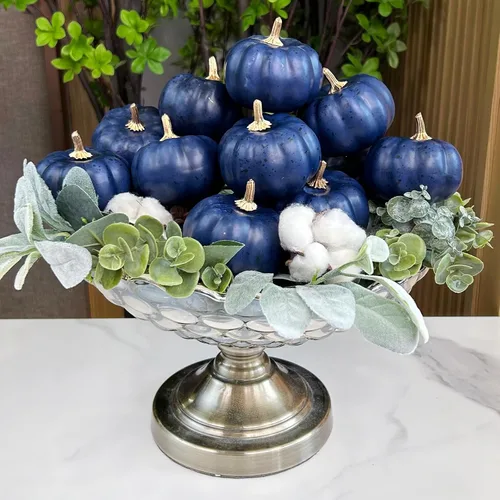Miniatura 8 de Winlyn 12 calabazas artificiales pequeñas, color azul marino, calabazas decorativas de color azul oscuro, calabazas de espuma para regalos de otoño