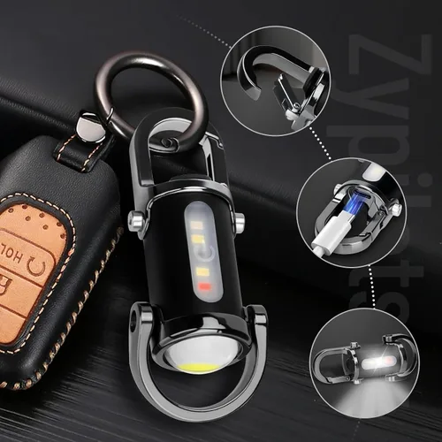 Miniatura 7 de linterna mini LED súper brillante de 1200 lúmenes recargable por USB, pequeña linterna llavero impermeable de rescate, para camping - Negro