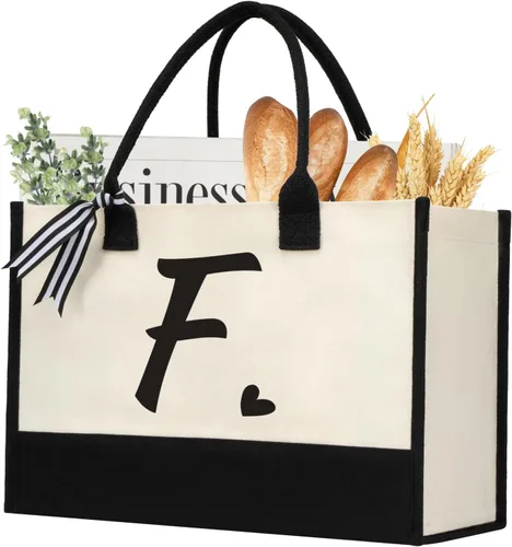 Miniatura 16 de shenee - Bolsa de lona con inicial, bolsa de yute personalizada para la playa, regalo de vacaciones para mujeres, cumpleaños de amigos, boda, año