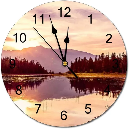 Miniatura 34 de Reloj de pared silencioso sin tictac de PVC, paisaje con hermosa puesta de sol en el campo C, funciona con pilas, 10 pulgadas (9.8 in), reloj