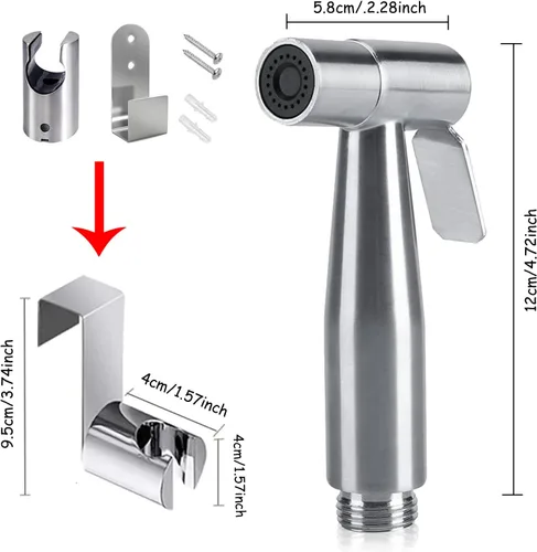 Miniatura 2 de Cabezal rociador de bidé con gancho, kit de rociador de bidé de acero inoxidable, rociador de pañales de tela para bebé, fácil de instalar