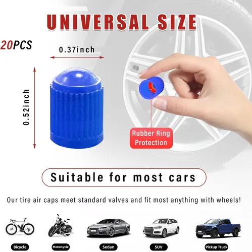 Miniatura 2 de Ziciner 20 tapas de válvula de neumático, tapones de válvula de plástico para coche con sello de goma O, cubiertas de vástago de rueda selladas Azul